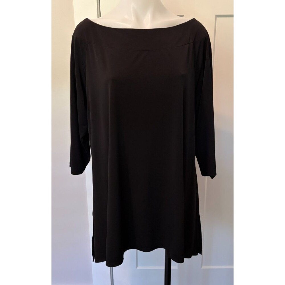 Chicos Womens Knit TOP 3/4 Sleeve BLACK Round Neck Size 3 (XL/16)